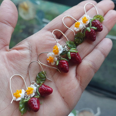 BESTSELLER! NEW!! Glass Art - Strawberry Cluster Earrings