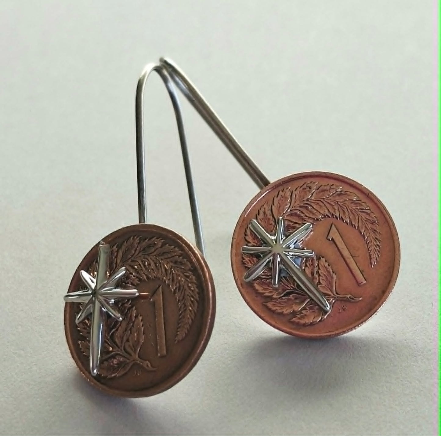 NEW! Matariki collection - Re-minted One cent coin earrings with silver stars