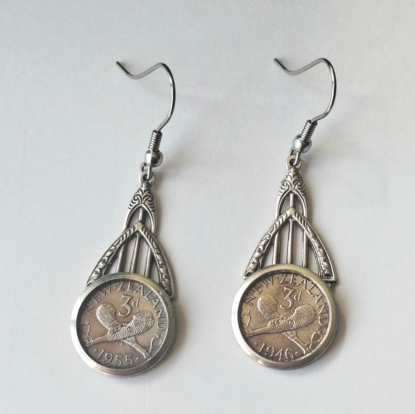 NEW! Re-minted ornate threepence earrings