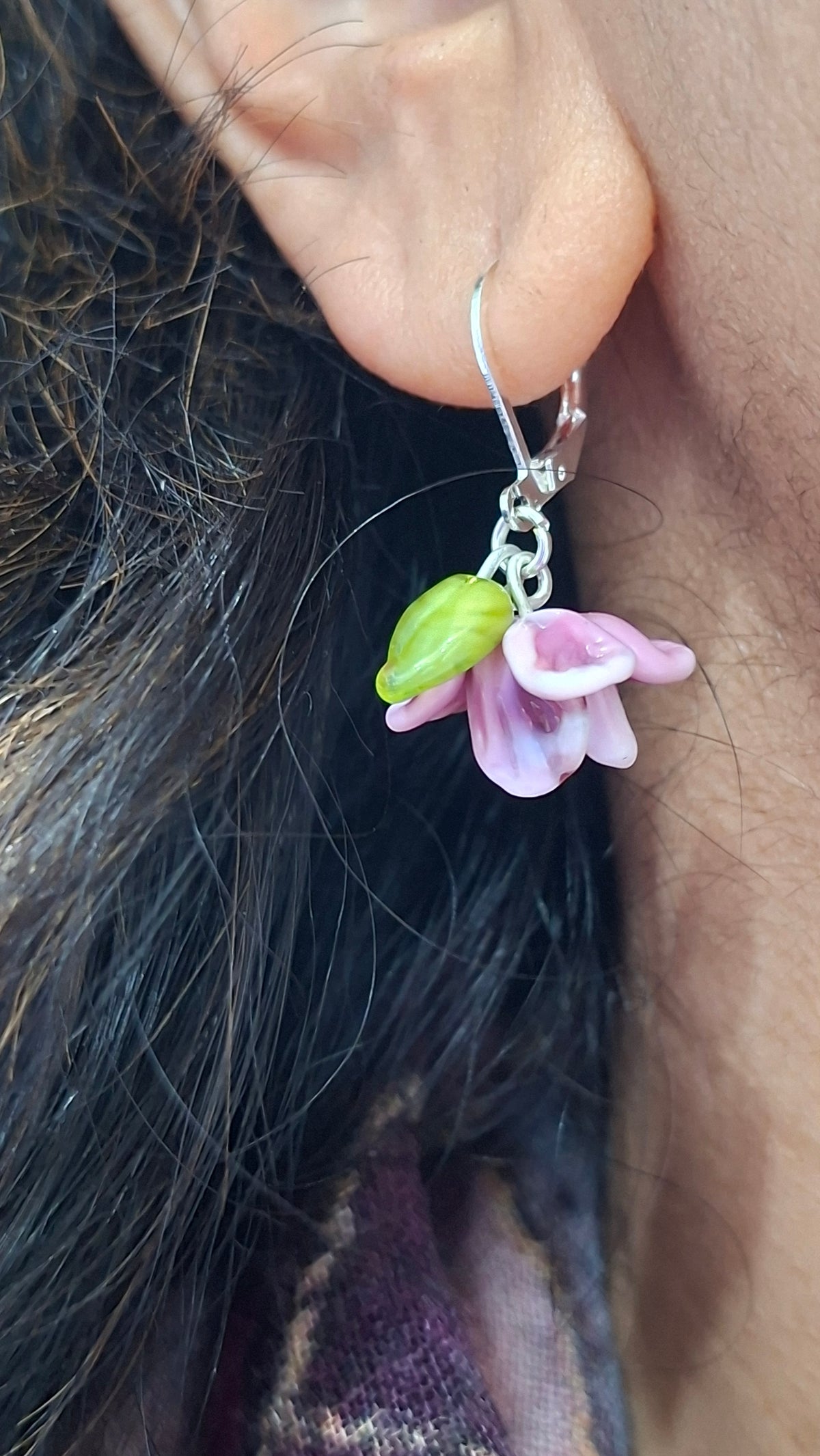 NEW! Glass Art - Romantic Magnolia Earrings