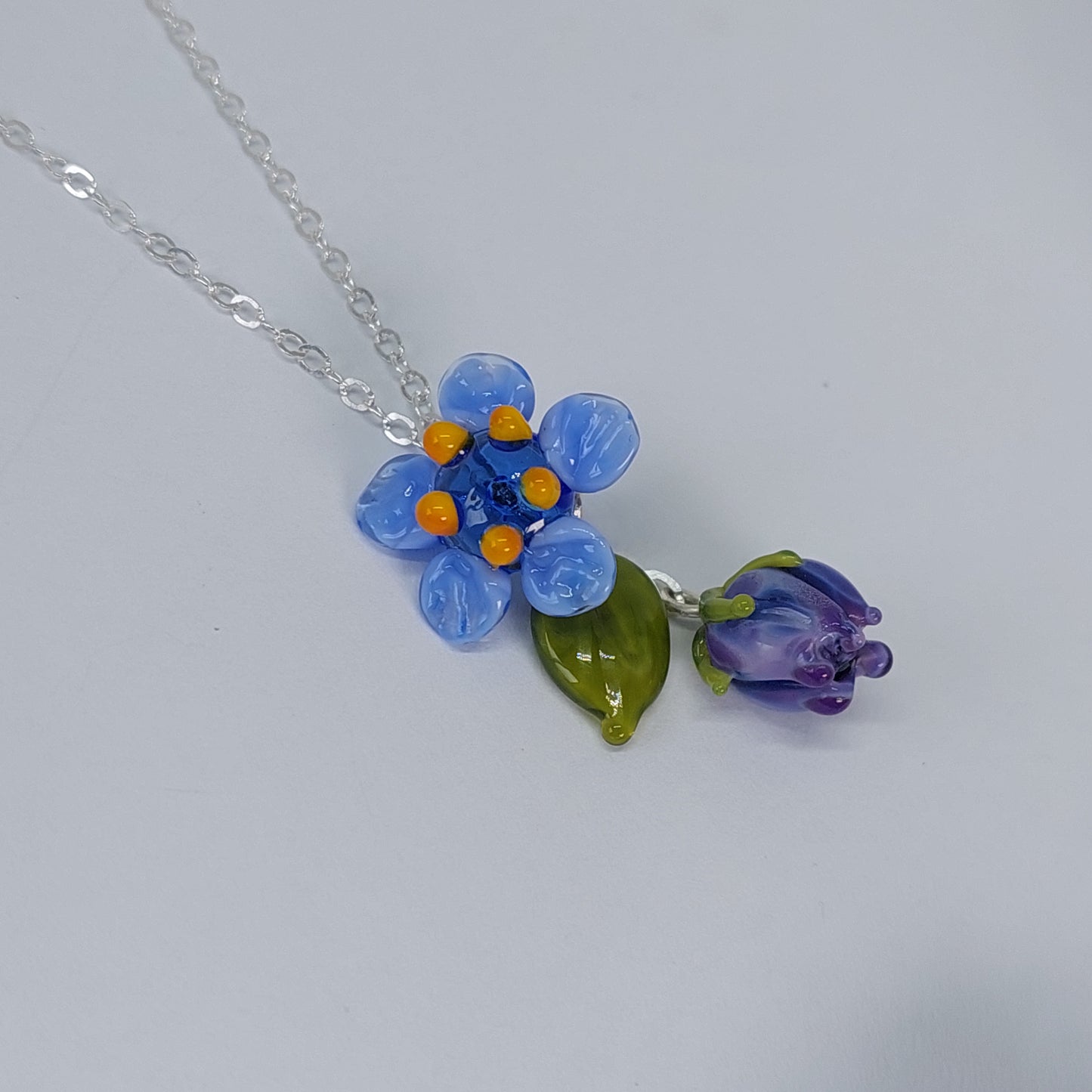 NEW!! Glass Art Forget Me Not Drop Pendant