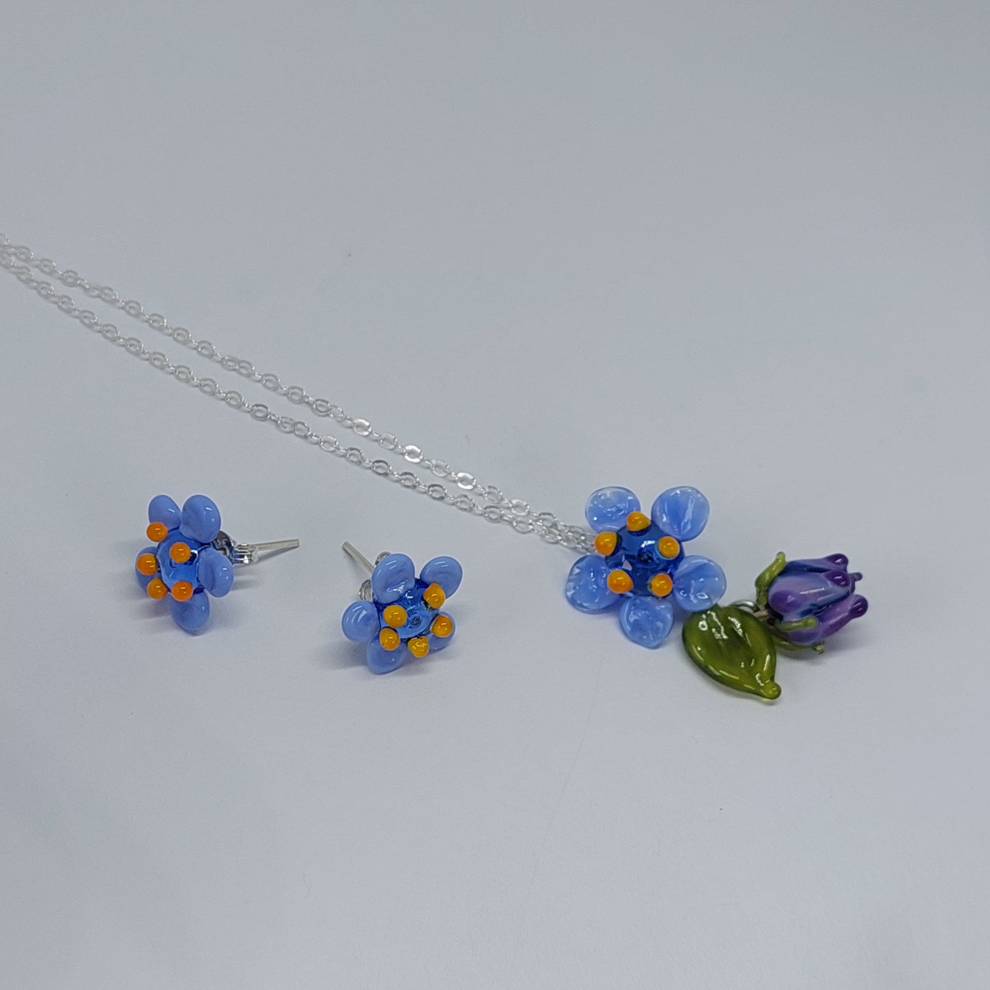 NEW!! Glass Art Forget Me Not Drop Pendant