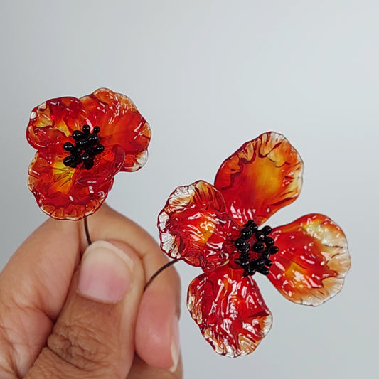 NEW!! Glass Art - Anzac Red Poppy Stems