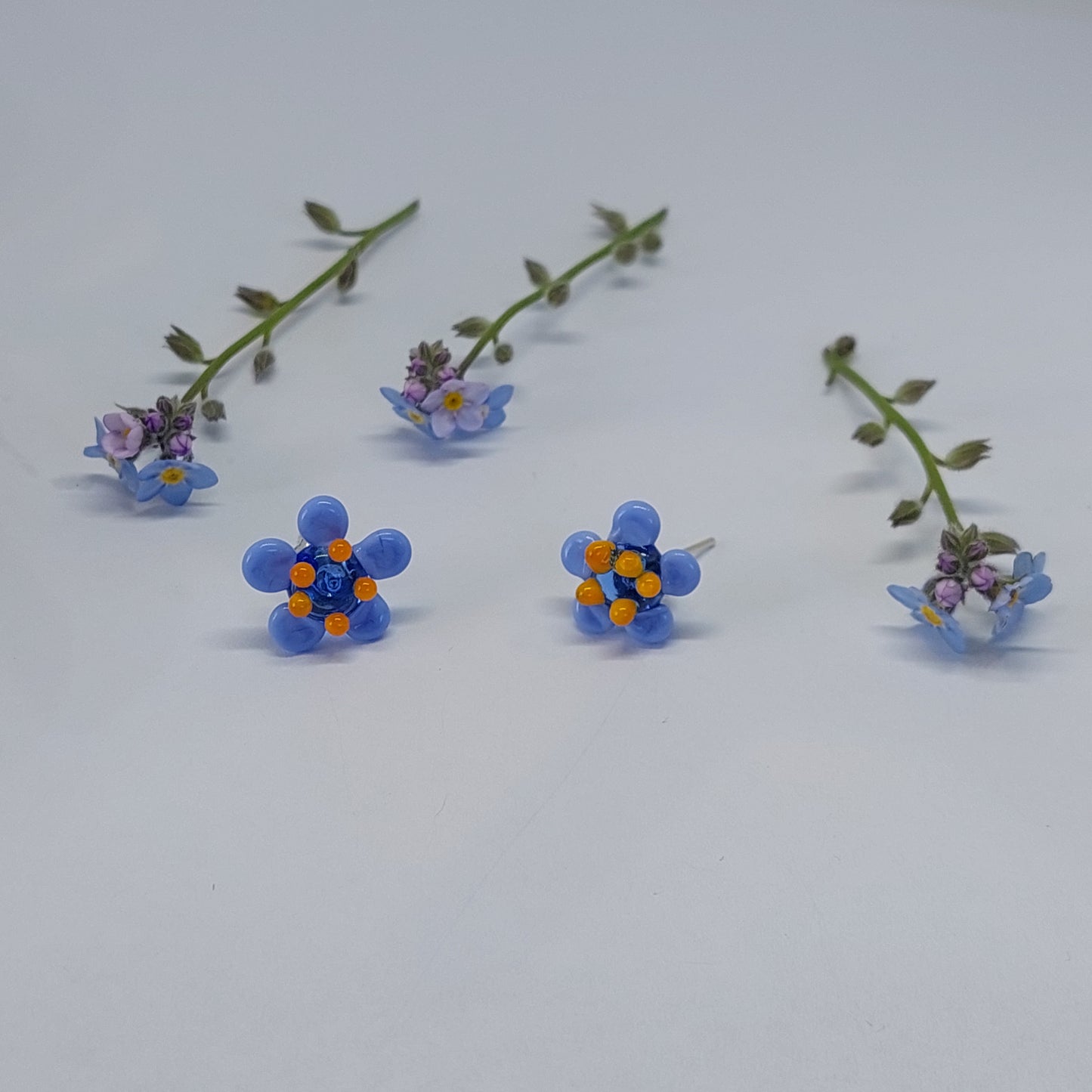 NEW!! Glass Art Forget Me Not Stud Earrings