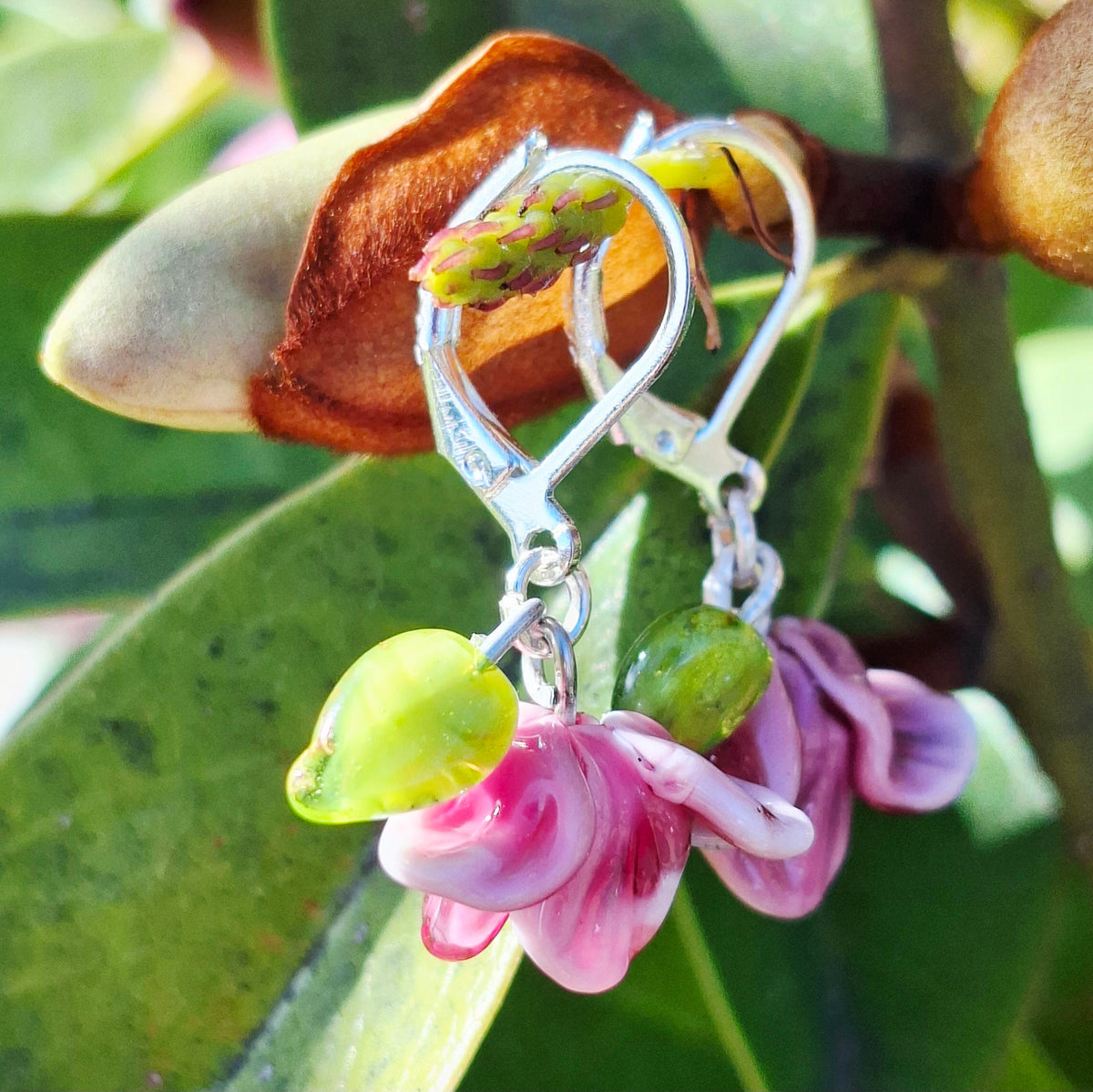 NEW! Glass Art - Romantic Magnolia Earrings