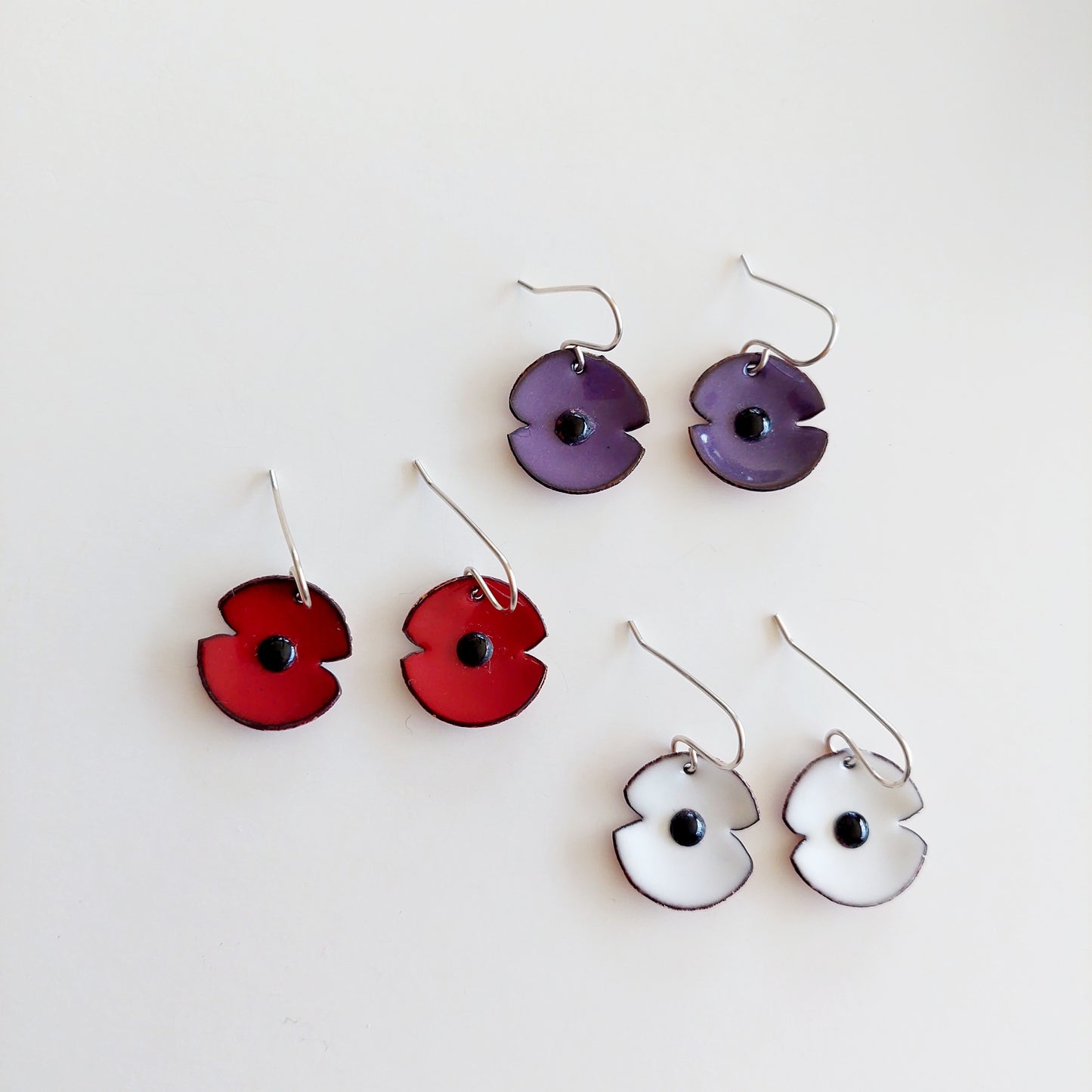 Anzac Enamel Red or Purple Poppy Earrings