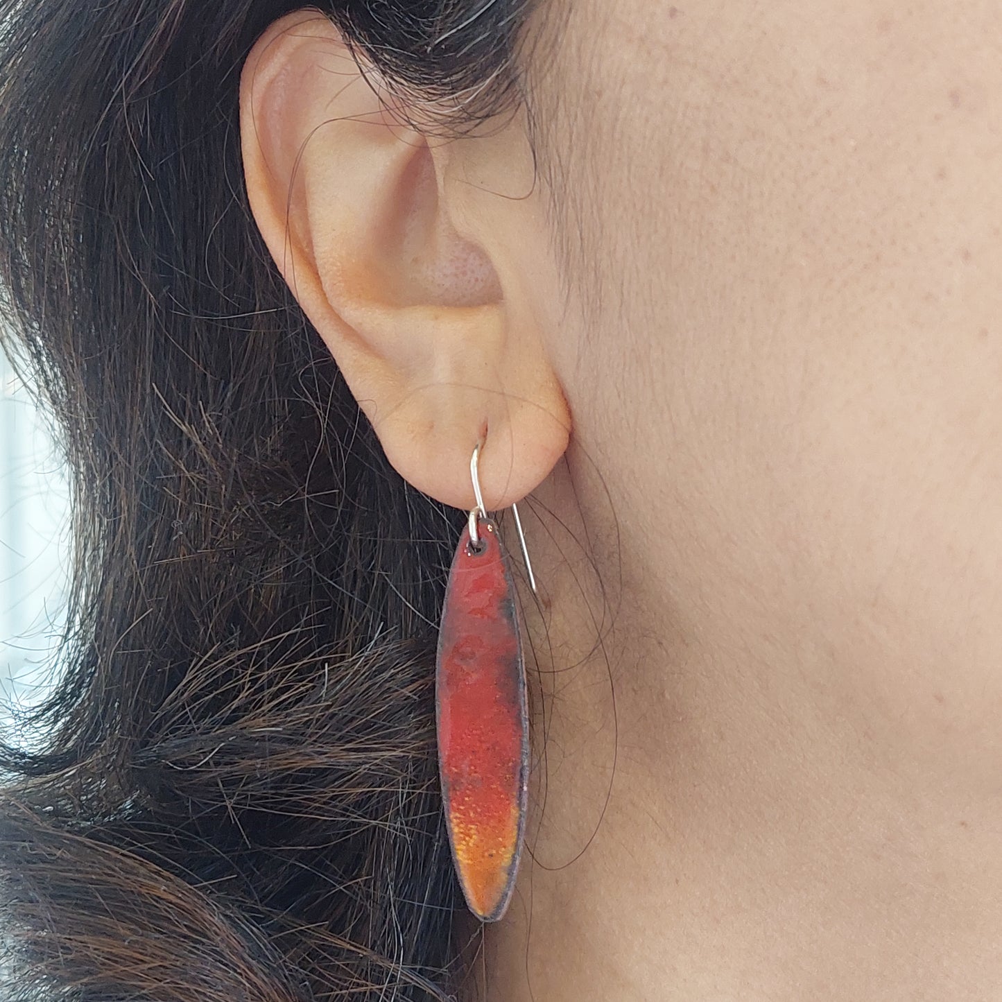 NEW!! Glass Art - Enamelled  Skinny Leaf Earrings