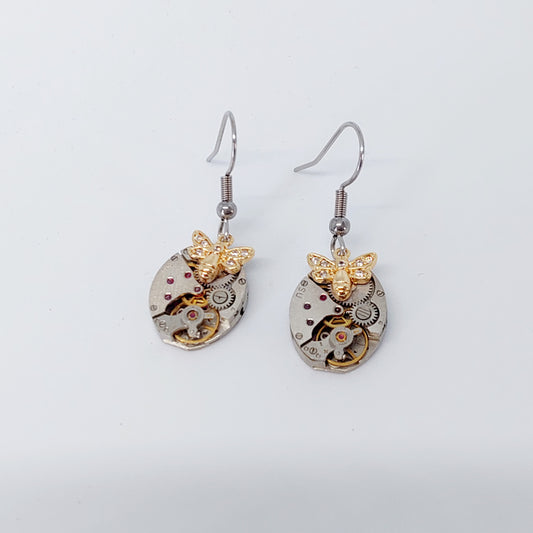 NEW!! Timepiece Earrings with Sparkling Bees