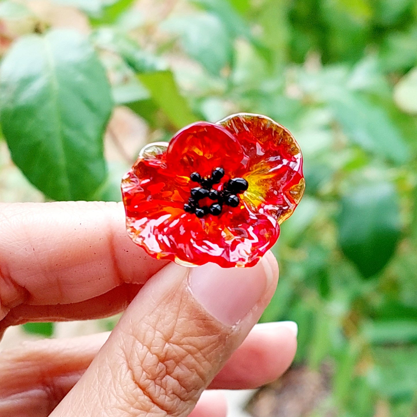 Glass Art - Anzac Red Poppy Stems