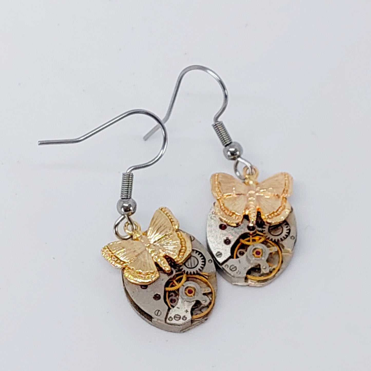 NEW!! Timepiece Earrings with Golden Butterflies