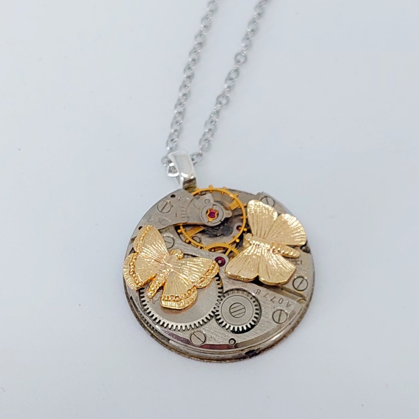 NEW!! Timepiece Pendant with Golden Butterflies