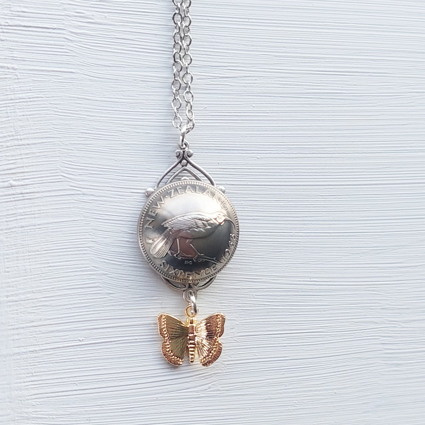 NEW!! Re-minted Art Deco Window Necklace with Golden Butterfly or Bee