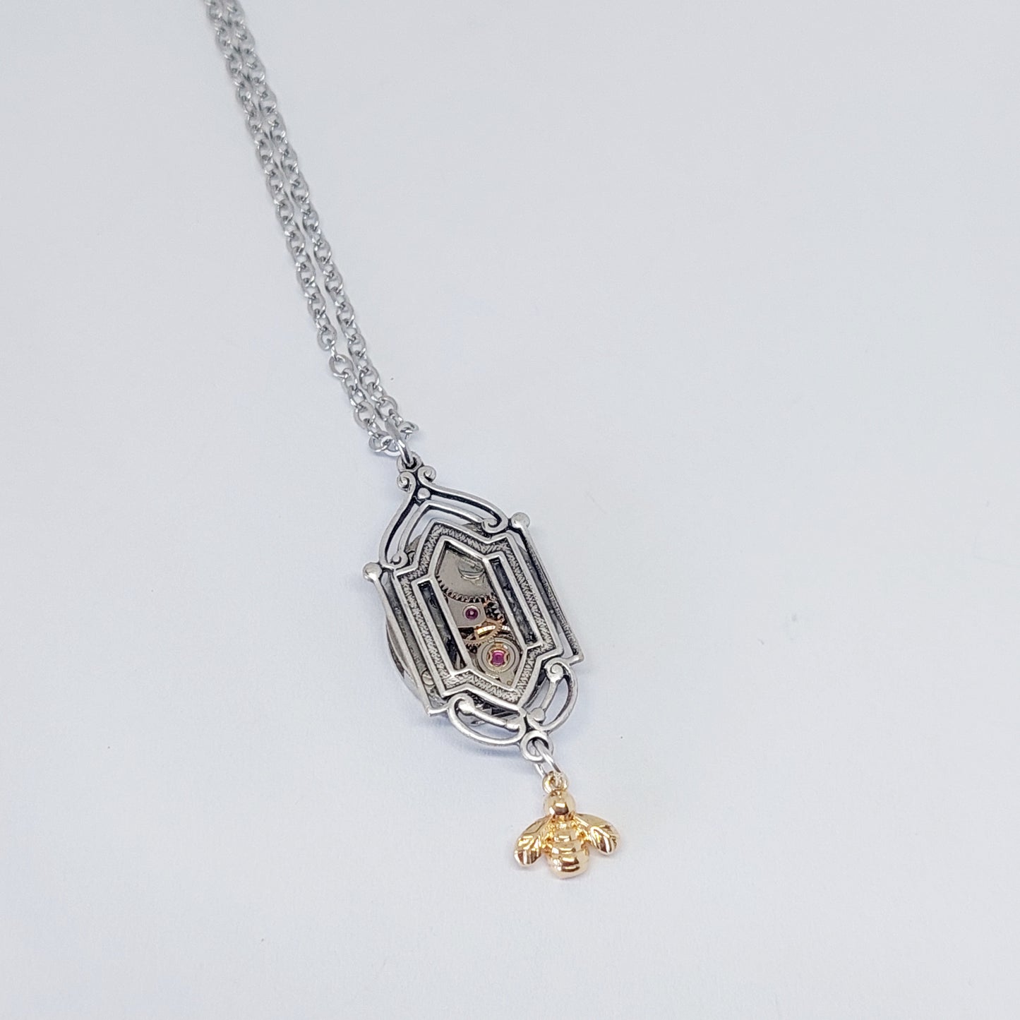 Co Art Deco Window Pendant with vintage timepiece and gold bee - wholesale