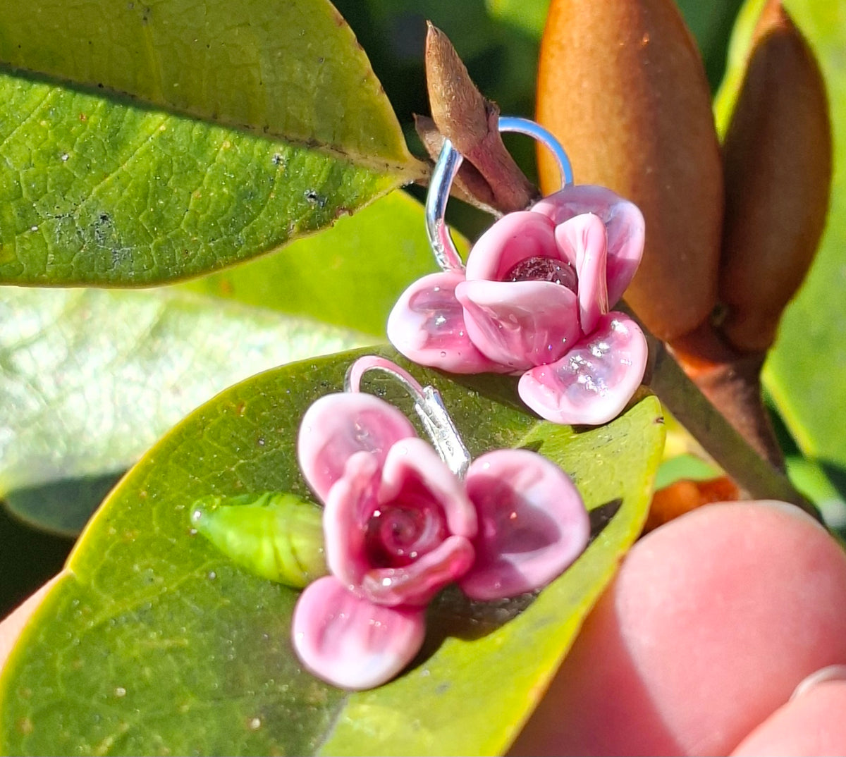 NEW! Glass Art - Romantic Magnolia Earrings