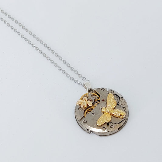 NEW!! Timepiece Pendant with Mother and Baby Bee