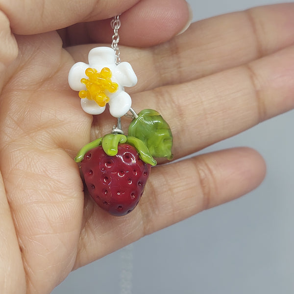 NEW!! Glass Art - Large Strawberry Cluster Necklace