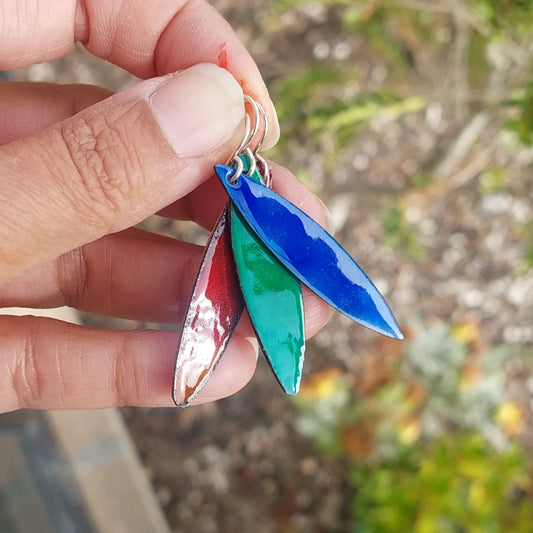 NEW!! Glass Art - Enamelled  Skinny Leaf Earrings