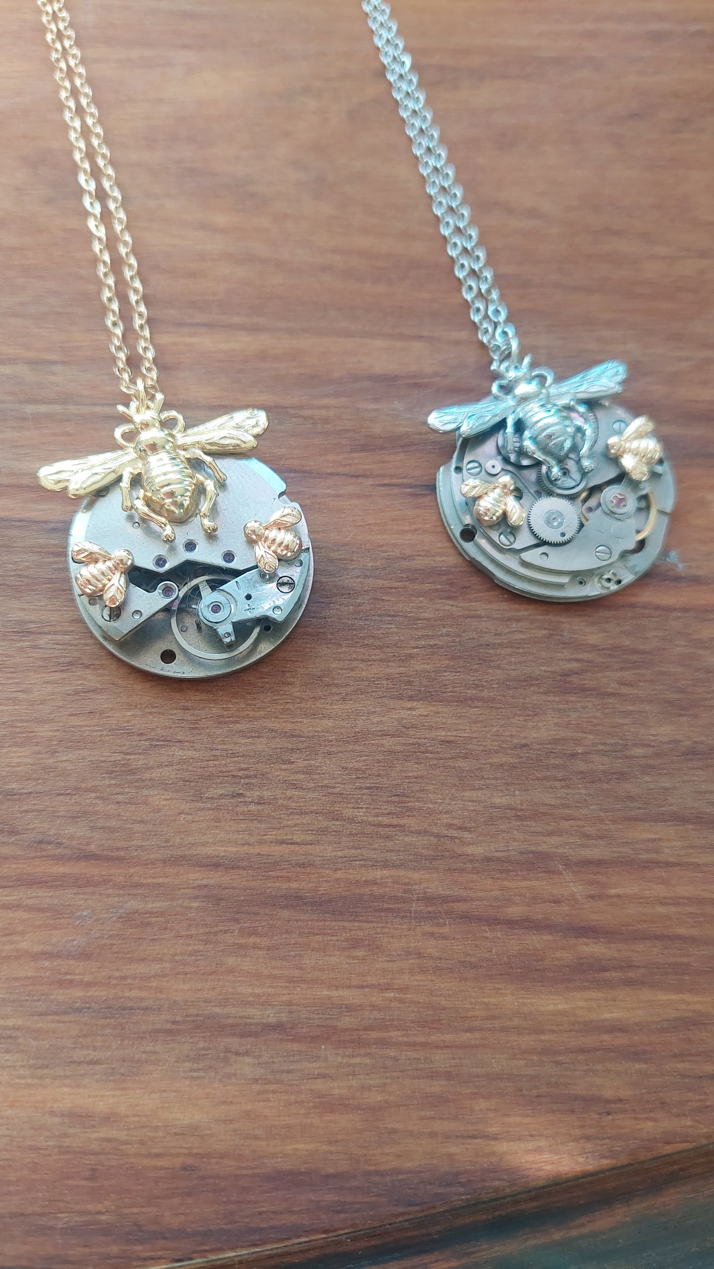 NEW!! Timepiece Pendant with Trio of Bees
