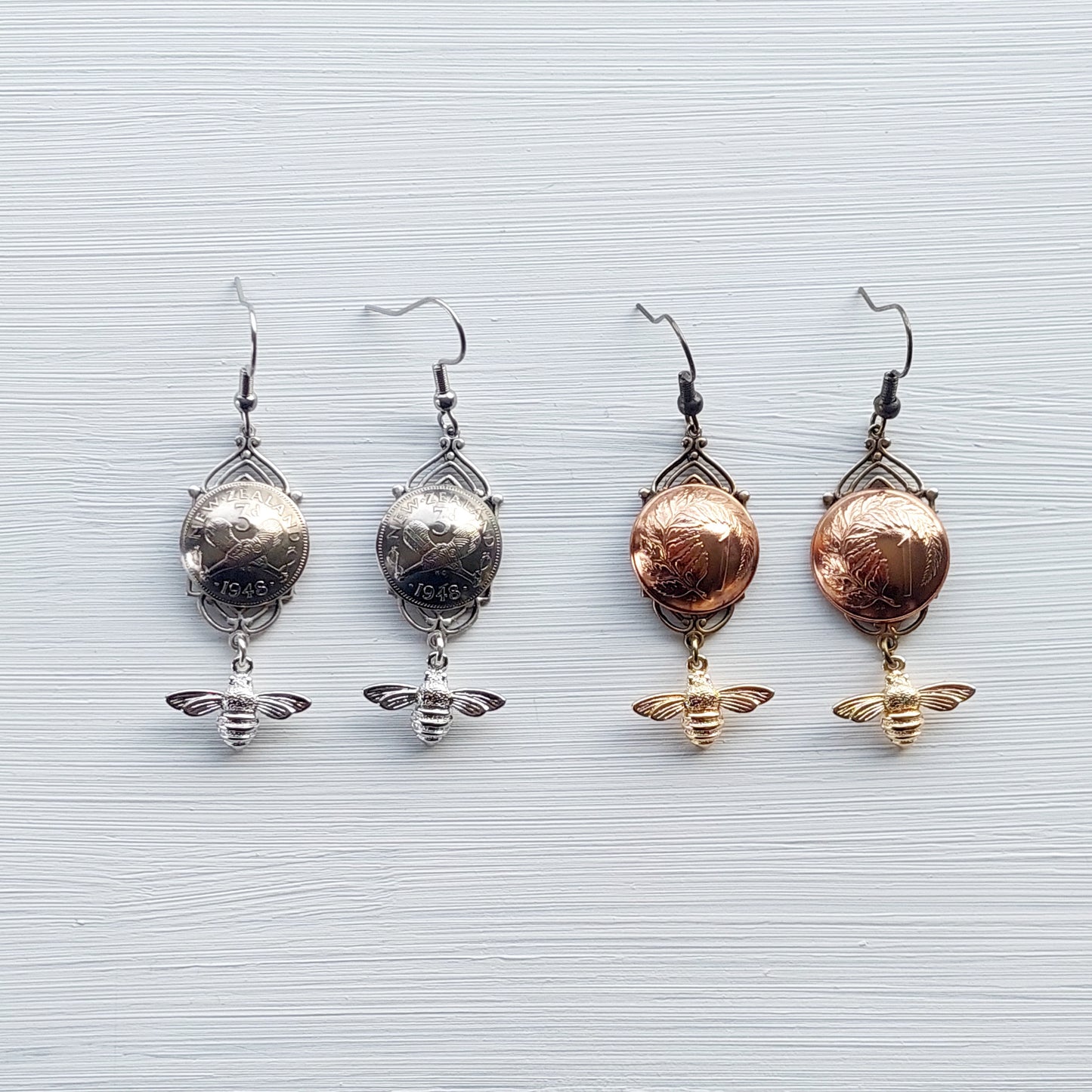 NEW!! Re-minted Art Deco Window Earrings with Silver Honeybees