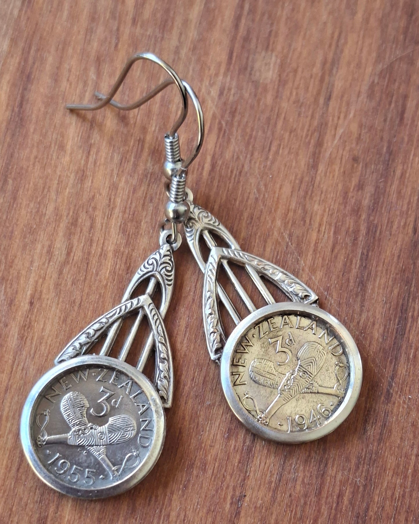 NEW! Re-minted ornate threepence earrings