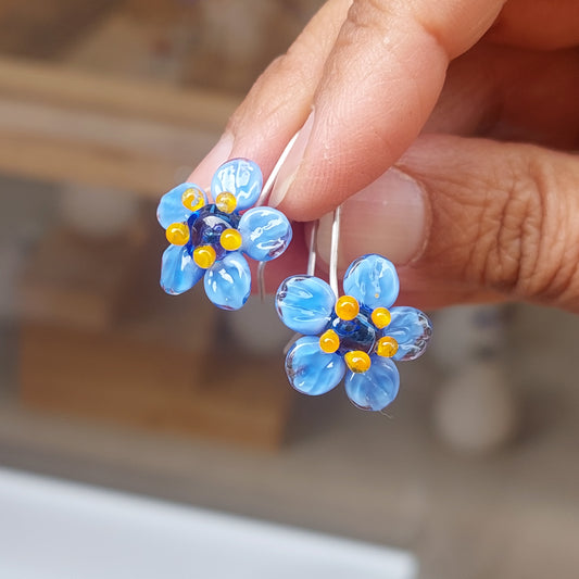 NEW!! Glass Art Forget Me Not Drop Earrings