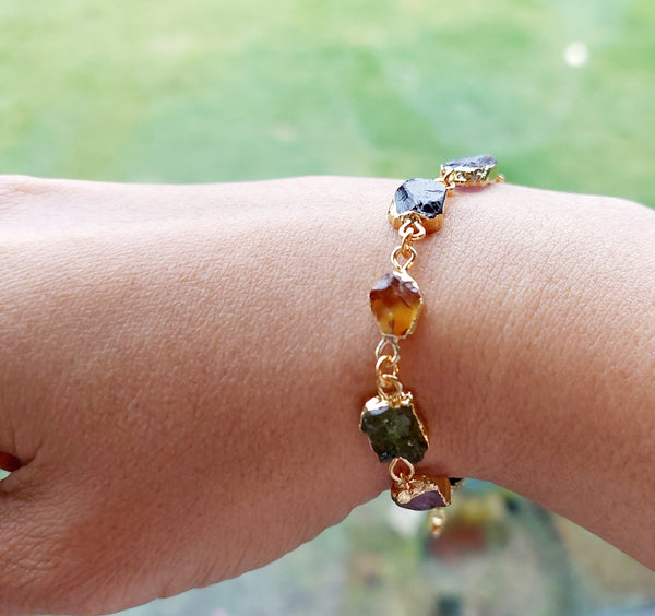 Bestseller!! Natural Gemstone Multistone Bracelet - Gold