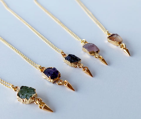 SALE!! Natural Gemstones - Raw Stone Slice Pendants - Gold
