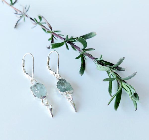 SALE!! LAST PAIRS - Natural Gemstones - Raw Stone Slice Earrings - Silver