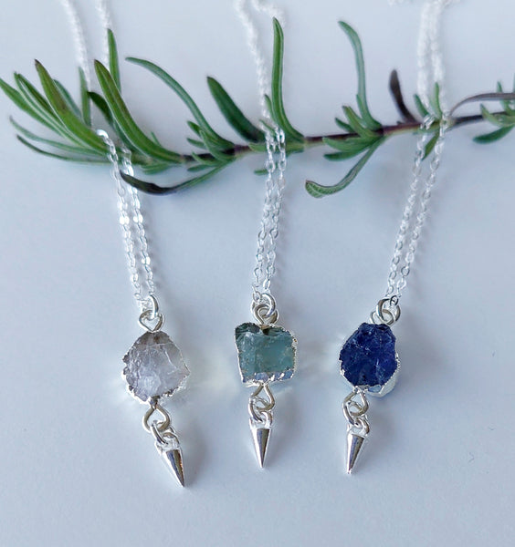 SALE!! LAST ONES - Natural Gemstones - Raw Stone Slice Pendants - Silver