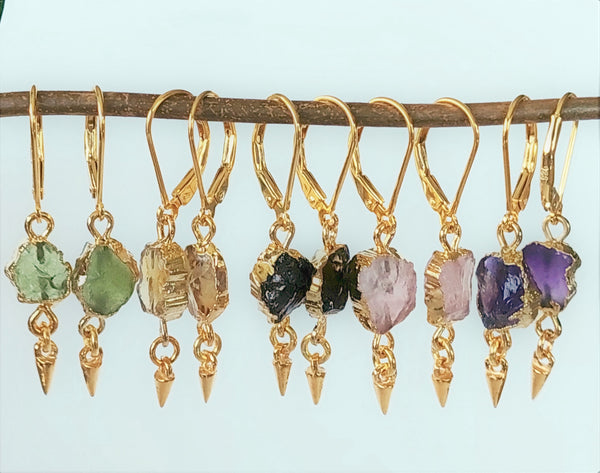 SALE!! LAST PAIRS! Natural Gemstones - Raw Stone Slice Earrings - Gold