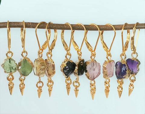 SALE!! LAST PAIRS! Natural Gemstones - Raw Stone Slice Earrings - Gold