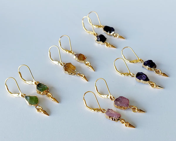 SALE!! LAST PAIRS! Natural Gemstones - Raw Stone Slice Earrings - Gold
