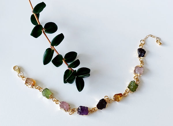 Bestseller!! Natural Gemstone Multistone Bracelet - Gold