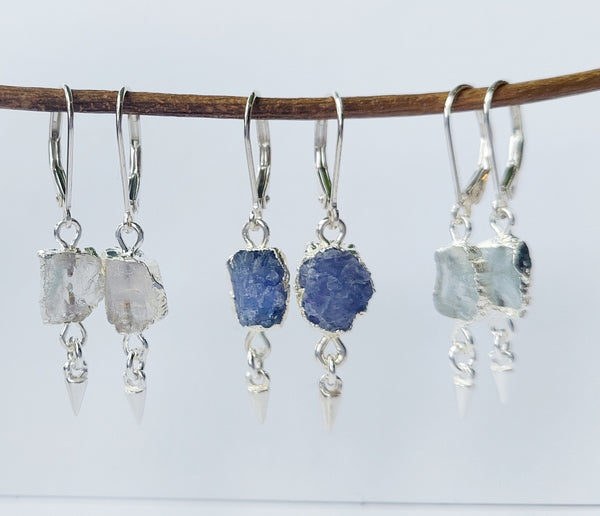 SALE!! LAST PAIRS - Natural Gemstones - Raw Stone Slice Earrings - Silver