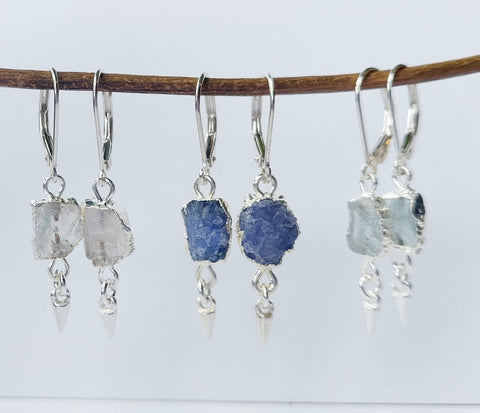 SALE!! LAST PAIRS - Natural Gemstones - Raw Stone Slice Earrings - Silver