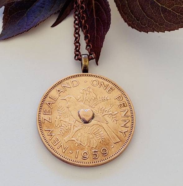 BESTSELLER! Re-Minted:  One Penny Pendant with Copper/Silver/Brass Heart
