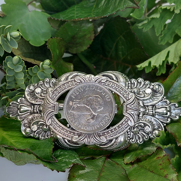 SALE! Re-minted Grand Flourishing Brooch with One Florin - 40% off!