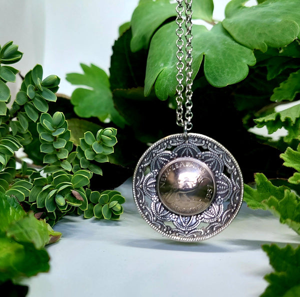 SALE! Re-minted Two Way Domed Garden Circle Pendant with Sixpence - 40% off!