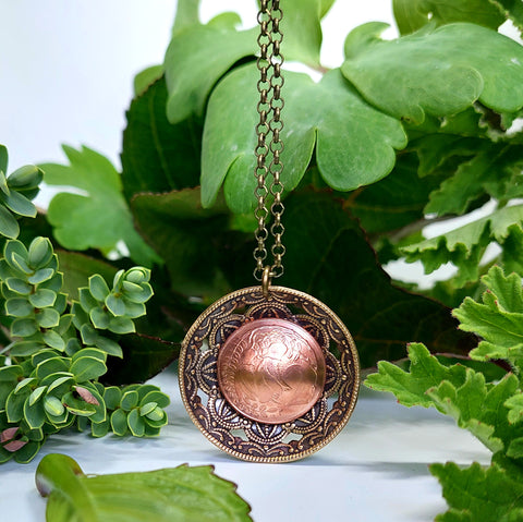 SALE! Re-minted Domed Two Way Garden Circle Pendant with Two Cent Coin - 40% off!