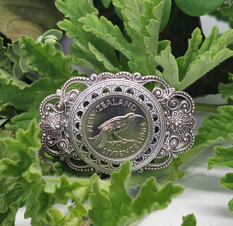 SALE! Re-minted Small Garden Crest Brooch with Sixpence - 40% off!