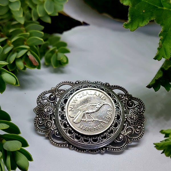 SALE! Re-minted Small Garden Crest Brooch with Sixpence - 40% off!