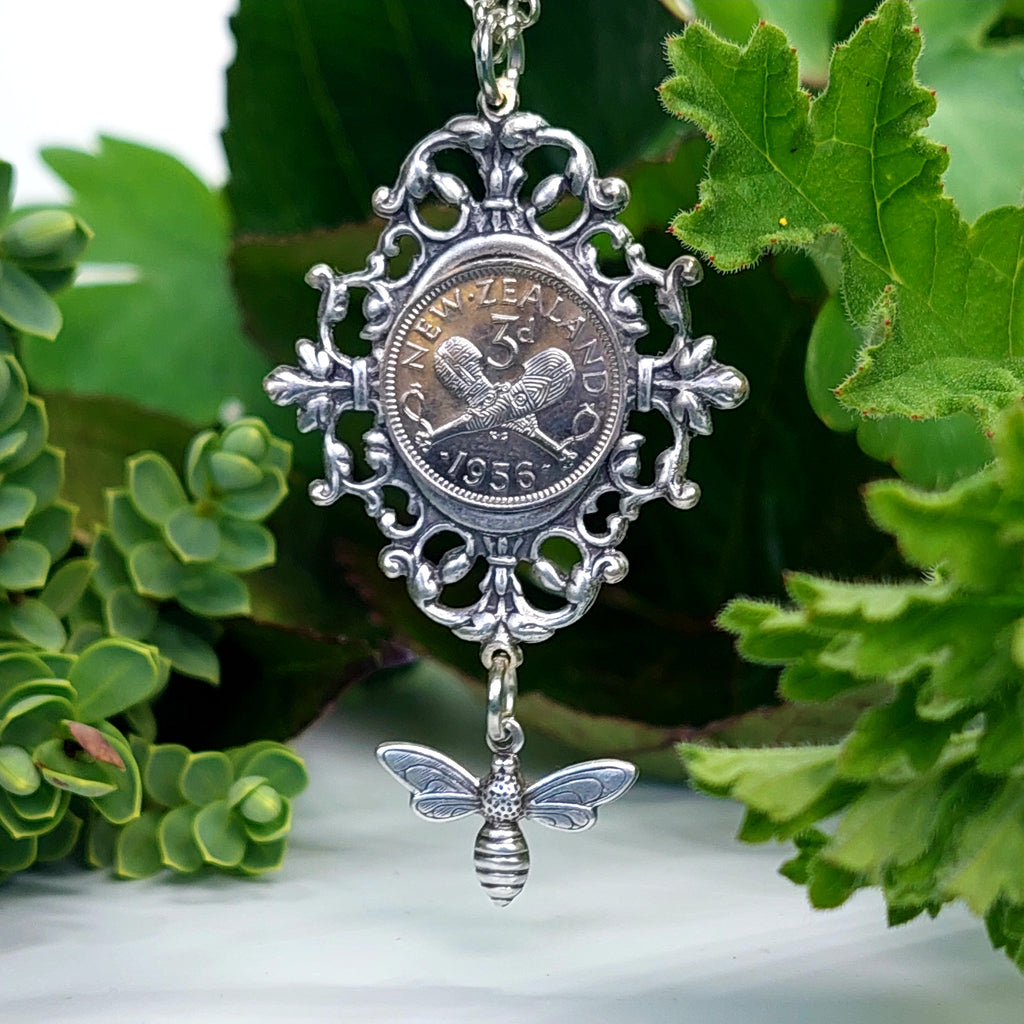 SALE! Re-minted Diamond Shaped Garden Frame Pendant with Threepence Coin - 40% off!