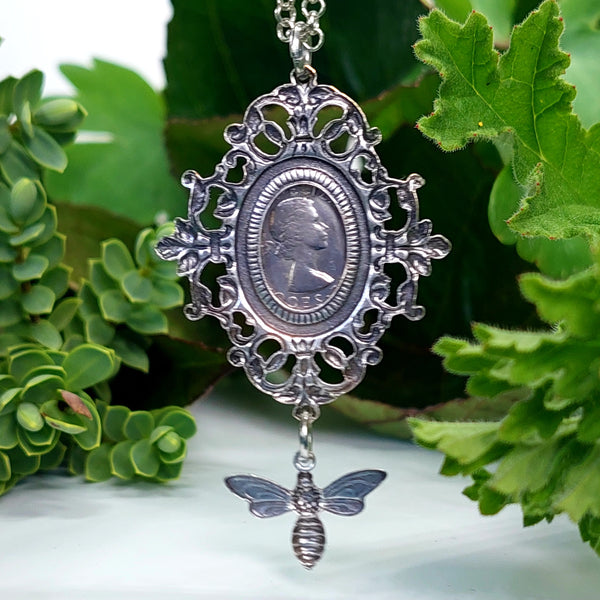 SALE! Re-minted Diamond Shaped Garden Frame Pendant with Threepence Coin - 40% off!