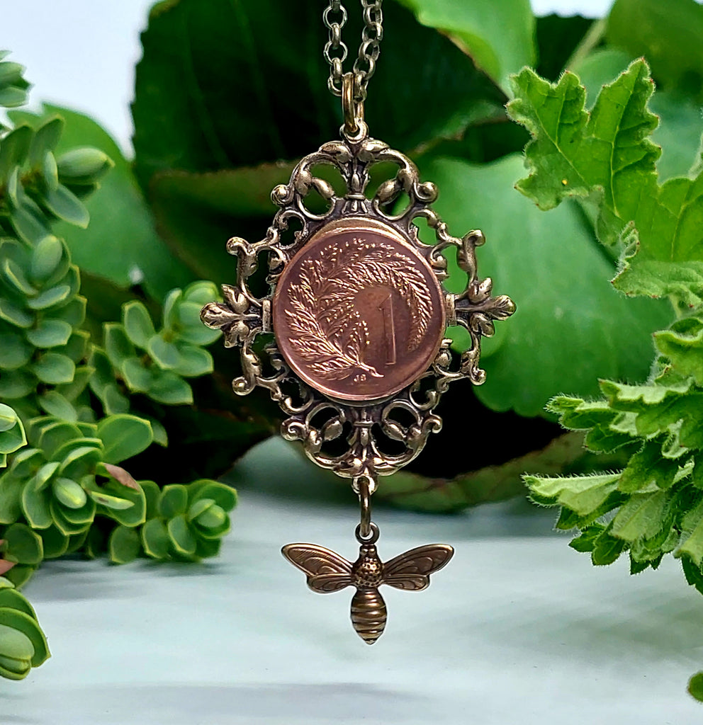 SALE! Re-minted Diamond Shaped Garden Frame Pendant with One Cent Coin - 40% off!
