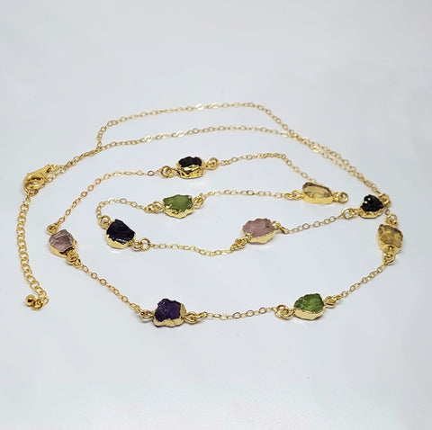 Natural Gemstones - Timeless Classic Multistone Necklace - Gold