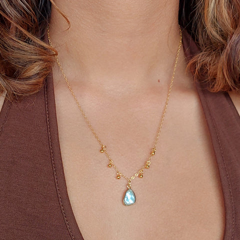 Natural Gemstones - Timeless Delicate Drop Necklace with Pearl