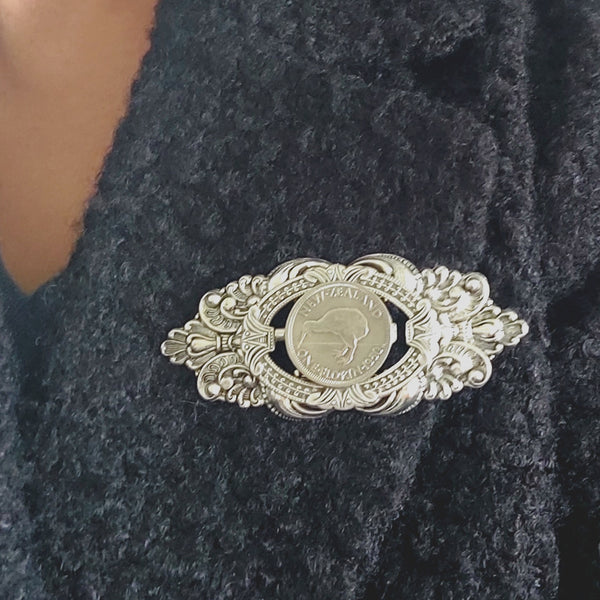 SALE! Re-minted Grand Flourishing Brooch with One Florin - 40% off!