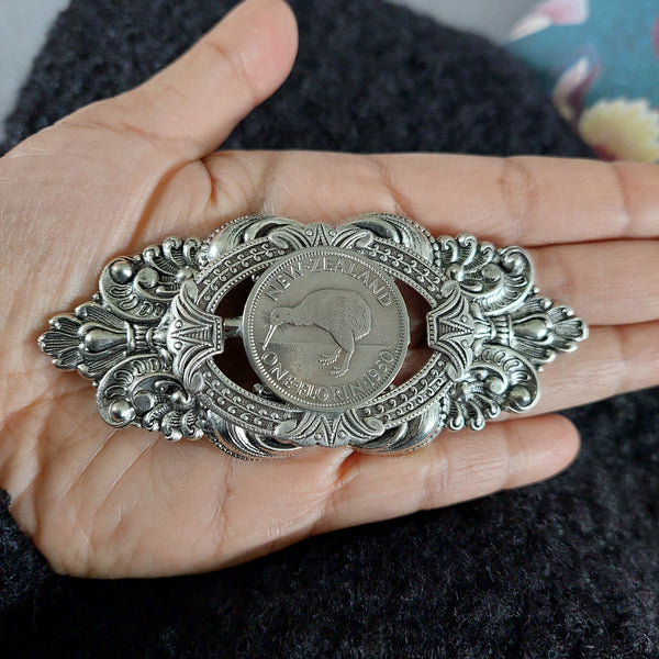 SALE! Re-minted Grand Flourishing Brooch with One Florin - 40% off!