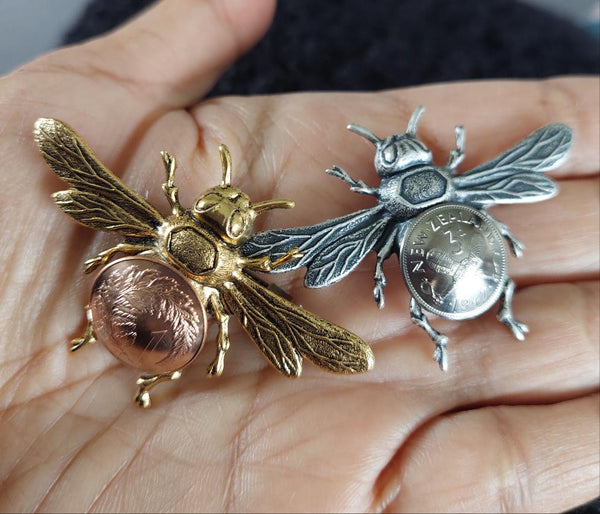 BESTSELLER! Re-minted Honeybee Brooches with NZ Coins