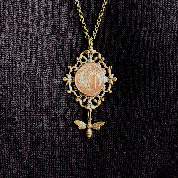 SALE! Re-minted Diamond Shaped Garden Frame Pendant with One Cent Coin - 40% off!